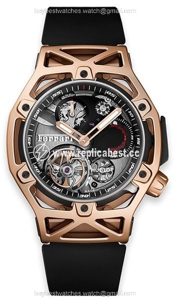 Hublot Techframe Ferrari Tourbillon Chronograph Mens watch Unisex Manual winding Rose gold 408.OI.0123.RX