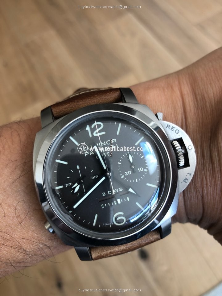 Panerai Luminor 1950 8 Days Chrono Monopulsante GMT Mens watch Unisex Manual winding Titanium PAM 00311