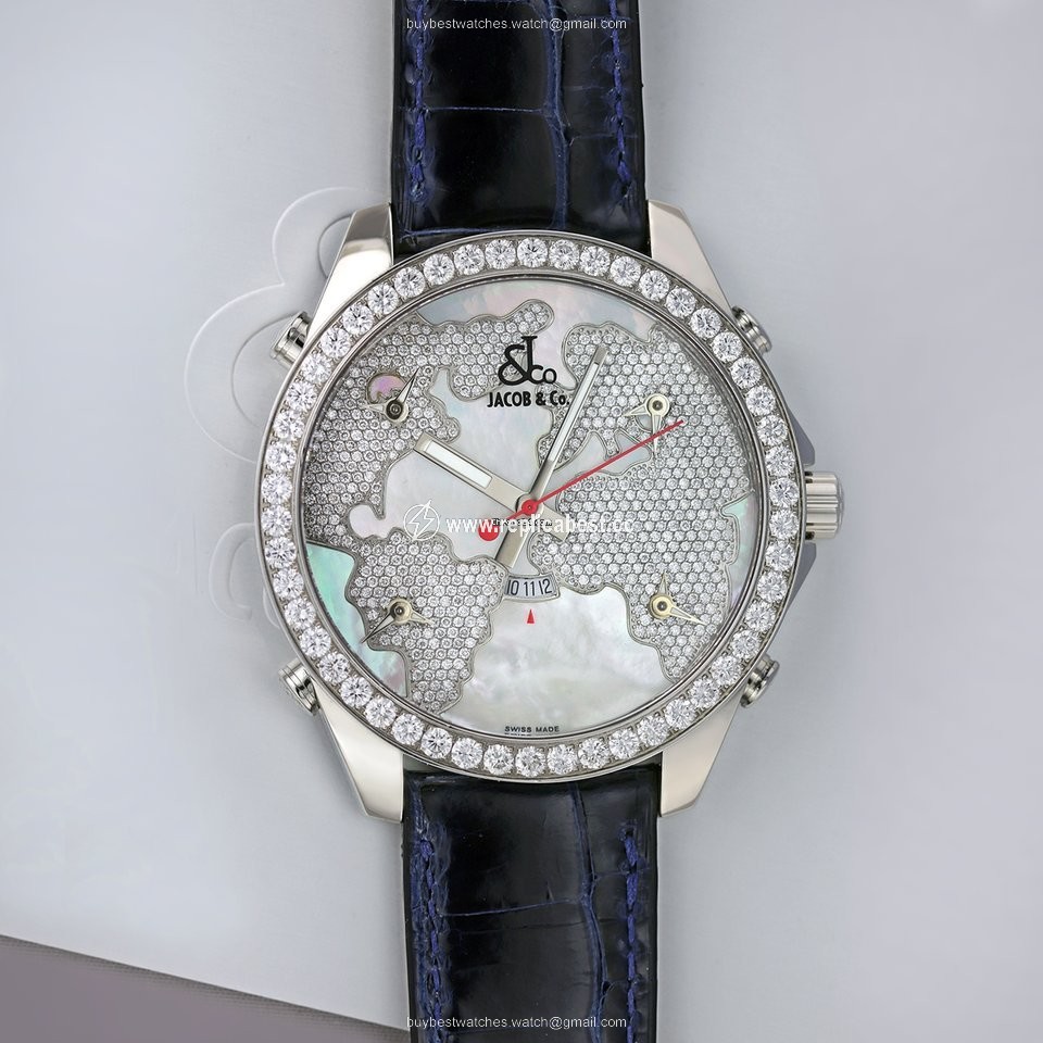Jacob & Co. Five Time Zone Womens watch Quartz Steel JC-47WW 3.25ct bezel
