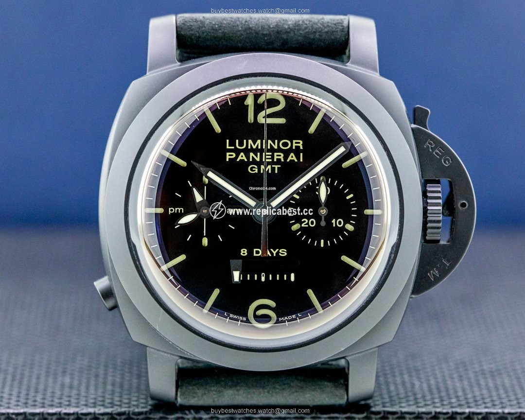 Panerai Luminor 1950 8 Days Chrono Monopulsante GMT Mens watch Unisex Manual winding Ceramic PAM00317