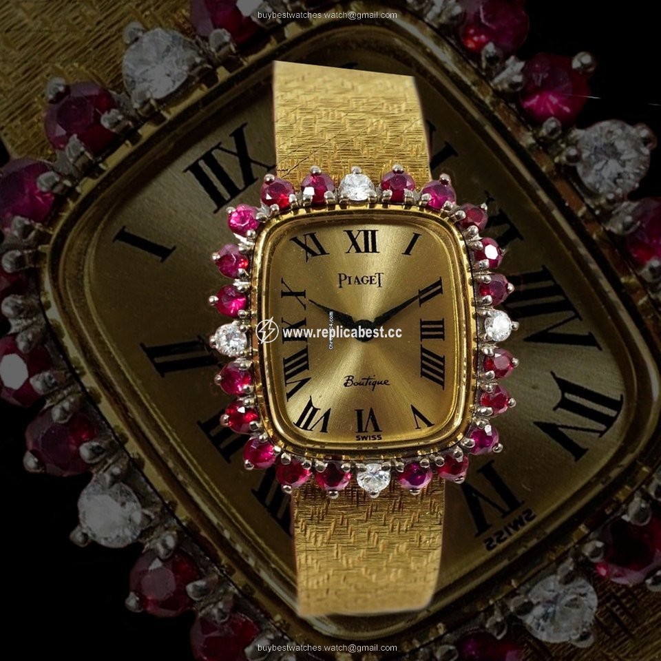Piaget Mens watch Unisex Manual winding Yellow gold 1970s Rare Ruby & Diamond Set 18 Kt Yellow Gold Wristwatch